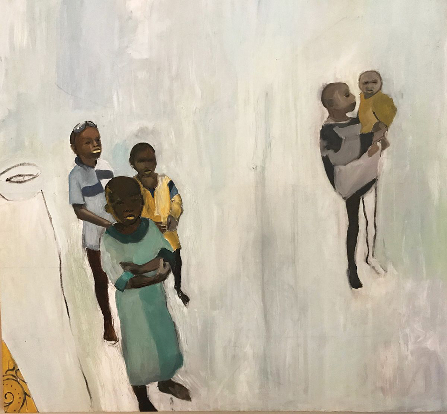 Dimeji Onafuwa, Omolomo (Someone Else's Children), 2020, oil on canvas, 48 x 48 x 0.5 inCHES. Image courtesy of Dimeji Onafuwa and SOZO Gallery